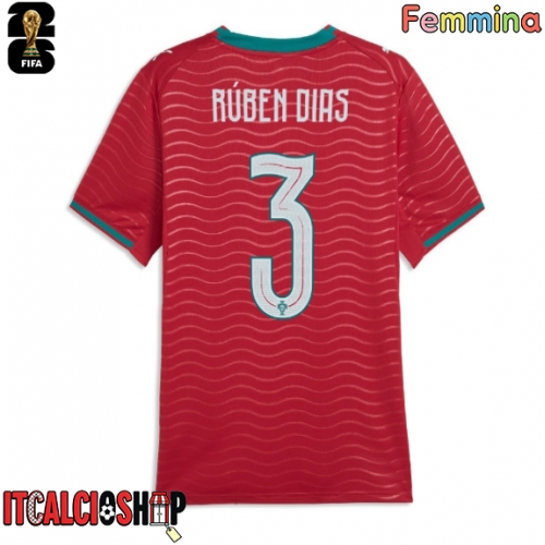 Portogallo Ruben Dias #3 Prima Maglia Femmina Mondiali 2026 Manica Corta